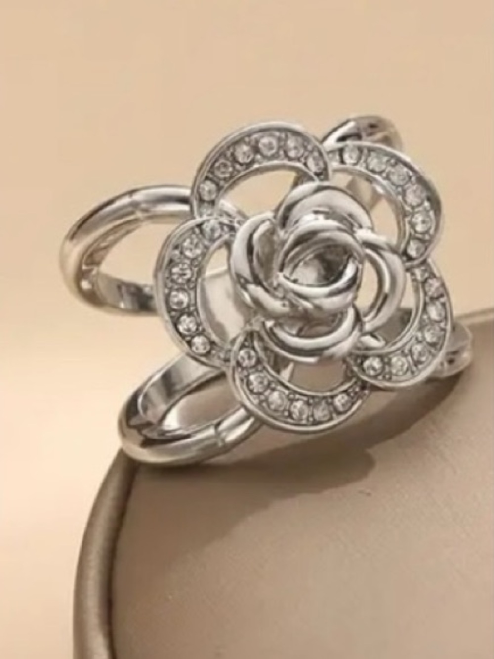 Silver & Rhinestone Floral Scarf Slide - Picture 2 of 5